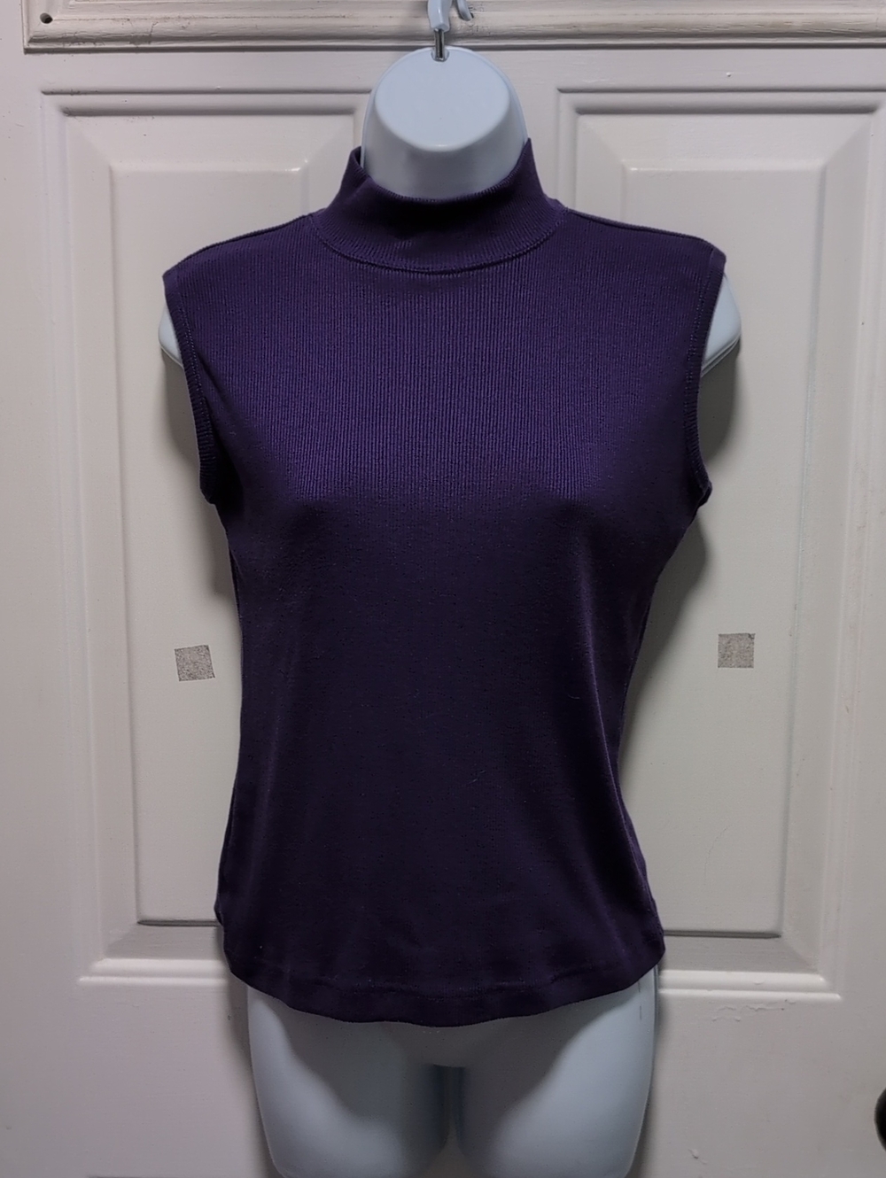 Basic Editions Mock Neck Sleeveless Tank - Deep Purple